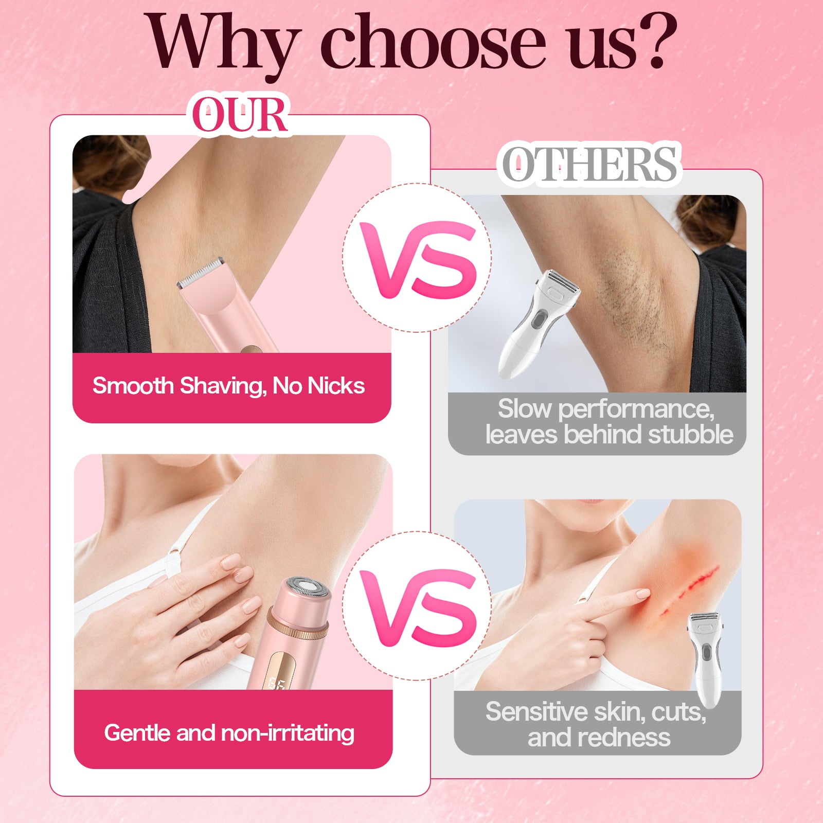 Pink bikini trimmer feature comparison for smooth and gentle shaving